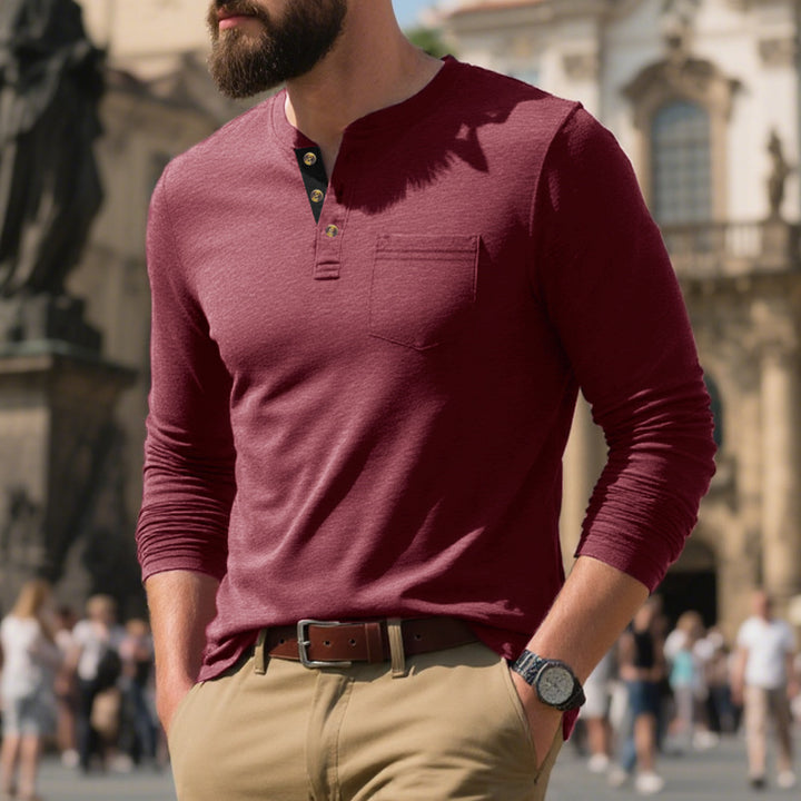 Men's long-sleeve shirt with button placket and chest pocket Lisslune