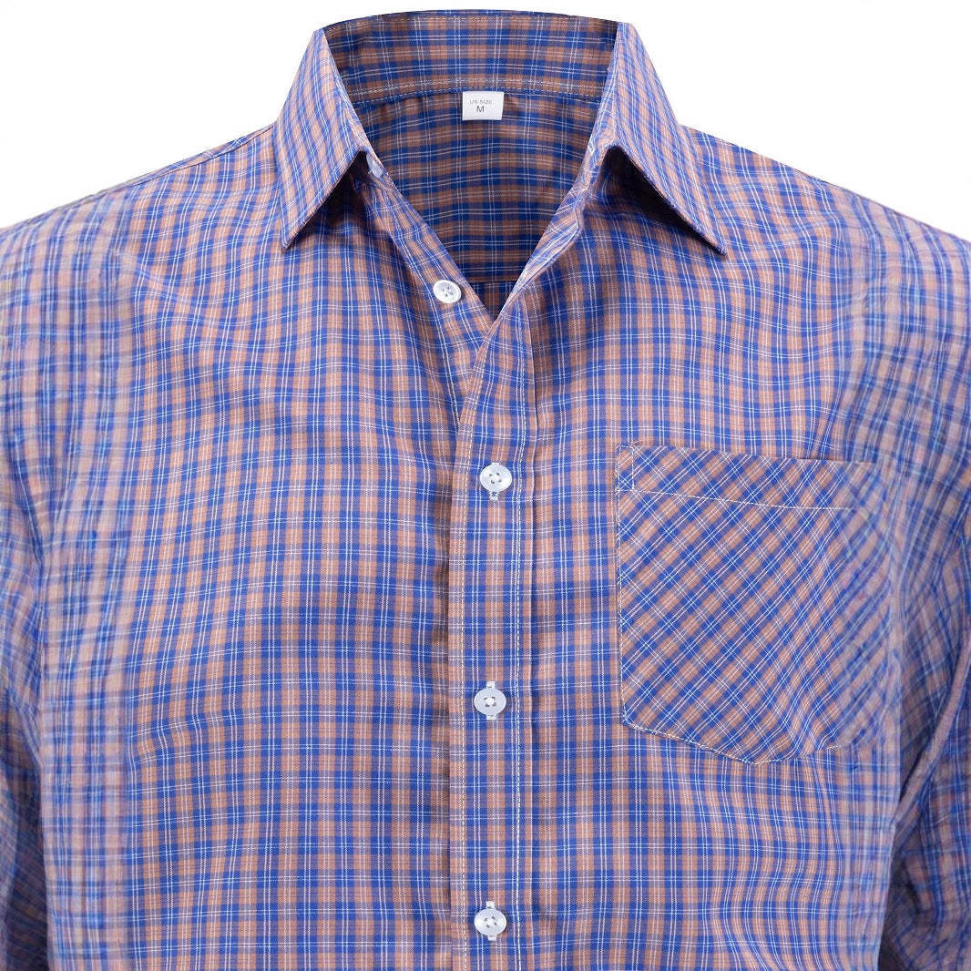 Men's elegant checkered long sleeve shirt with chest pocket Lisslune