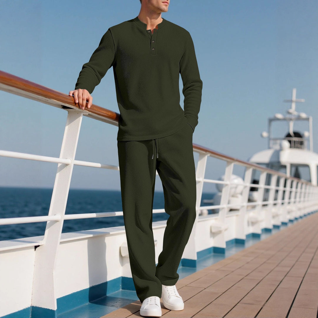 Men's Comfortable Long Sleeve Hoodie with Fashionable Button Placket and Elastic Waistband Lisslune