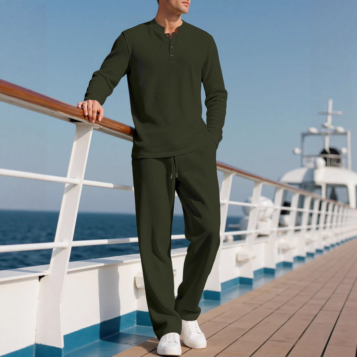 Men's Comfortable Long Sleeve Hoodie with Fashionable Button Placket and Elastic Waistband Lisslune