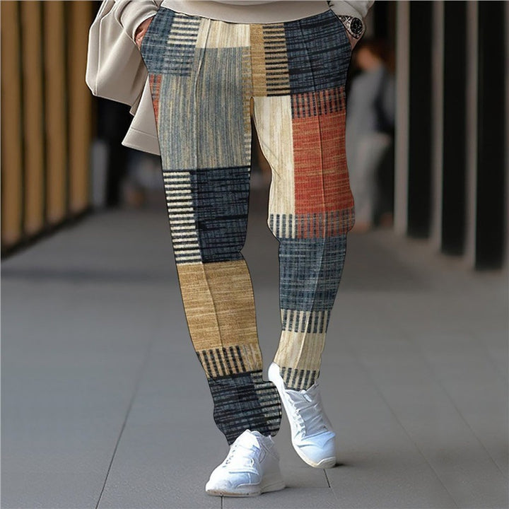 Men's fashion carrot pants with graphic patchwork pattern Lisslune