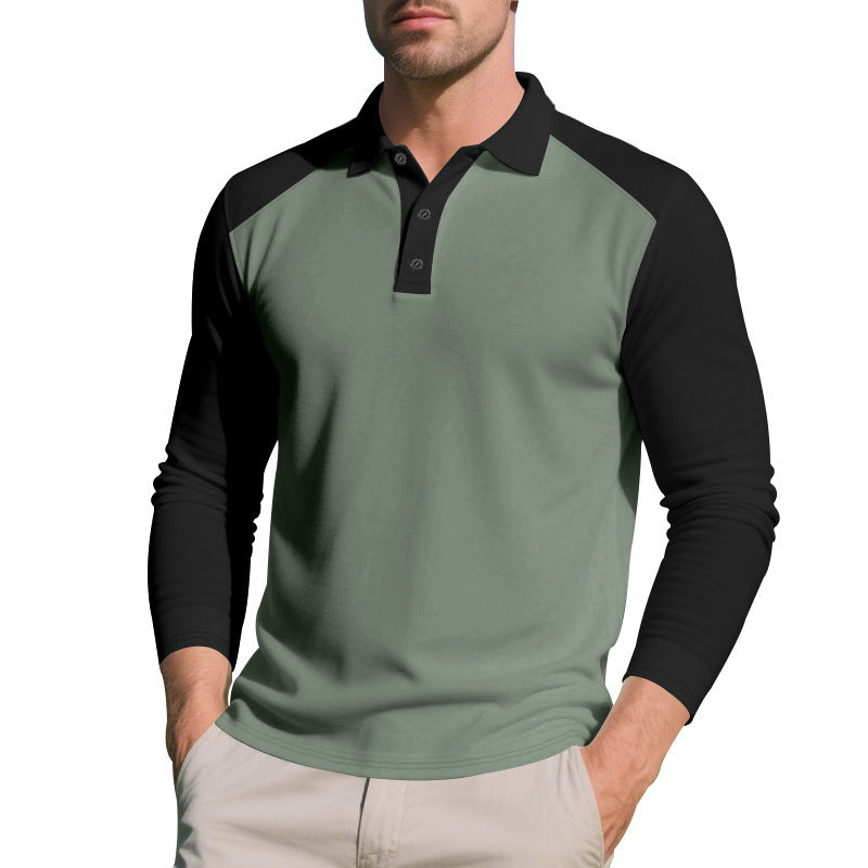 Men's Long Sleeve Polo Shirt with Modern Color Contrast and Breathable Materials Lisslune