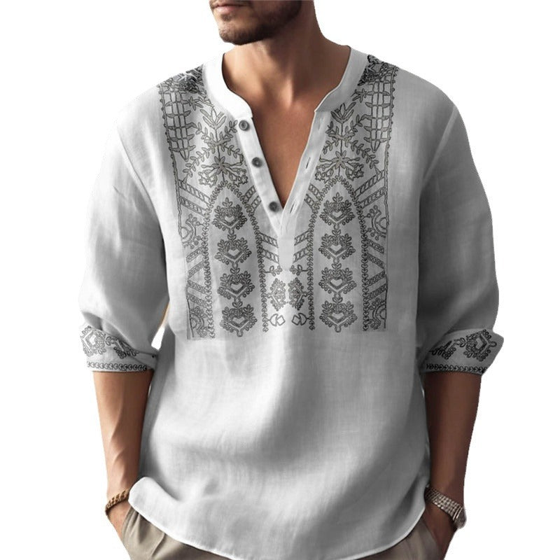 Men's linen shirt with traditional hand-stitched design Lisslune