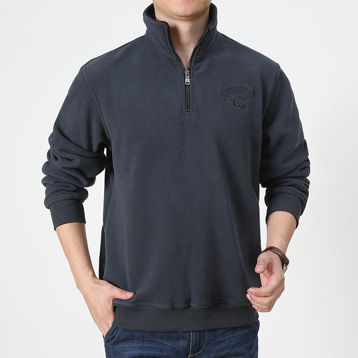 Men's Fleece Pullover with Quarter Zipper and High Collar Lisslune