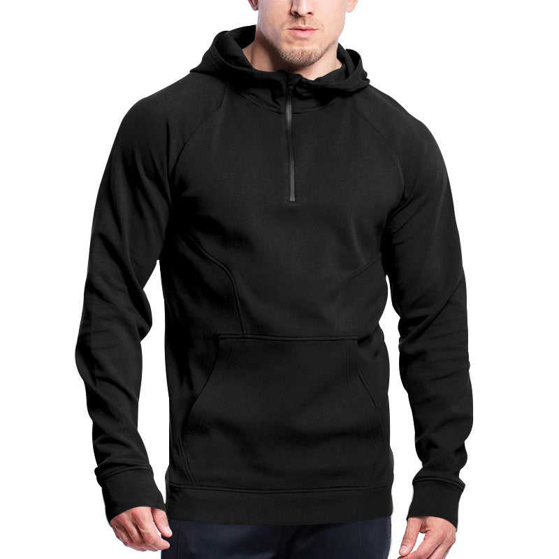 Men's Sporty Hoodie with Half Zipper and Practical Kangaroo Pocket Lisslune