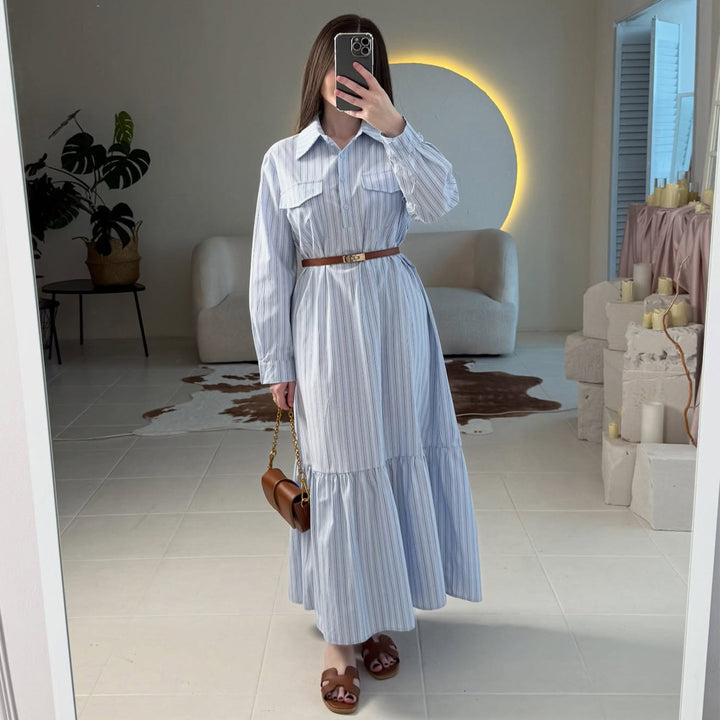 Women’s maxi dress with elegant shirt blouse style and sophisticated waist accentuation Lisslune