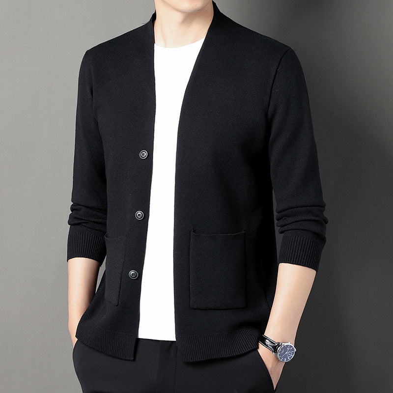 Men's Cardigan with Button Placket and Side Pockets Lisslune