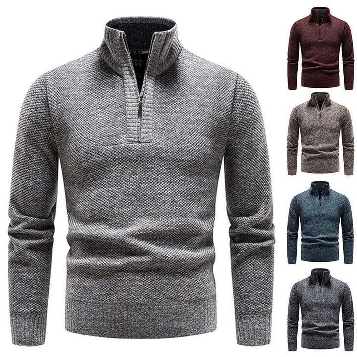 Men's sporty knit sweater with half zipper and textured design Lisslune