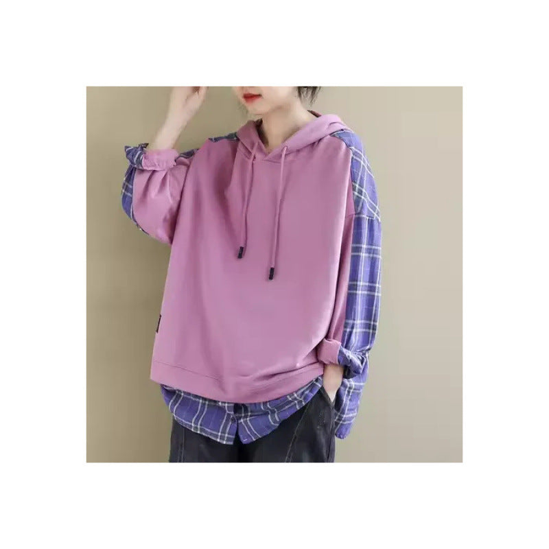 Women's hoodie with casual checkered appliqué and soft inner lining Lisslune