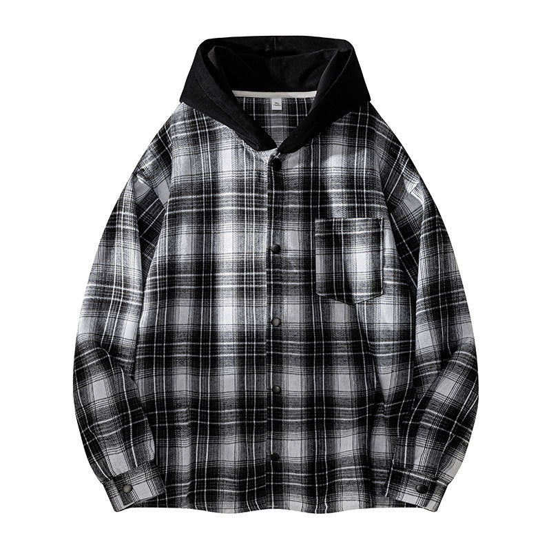 Men's casual shirt jacket with lined hood and check pattern Lisslune