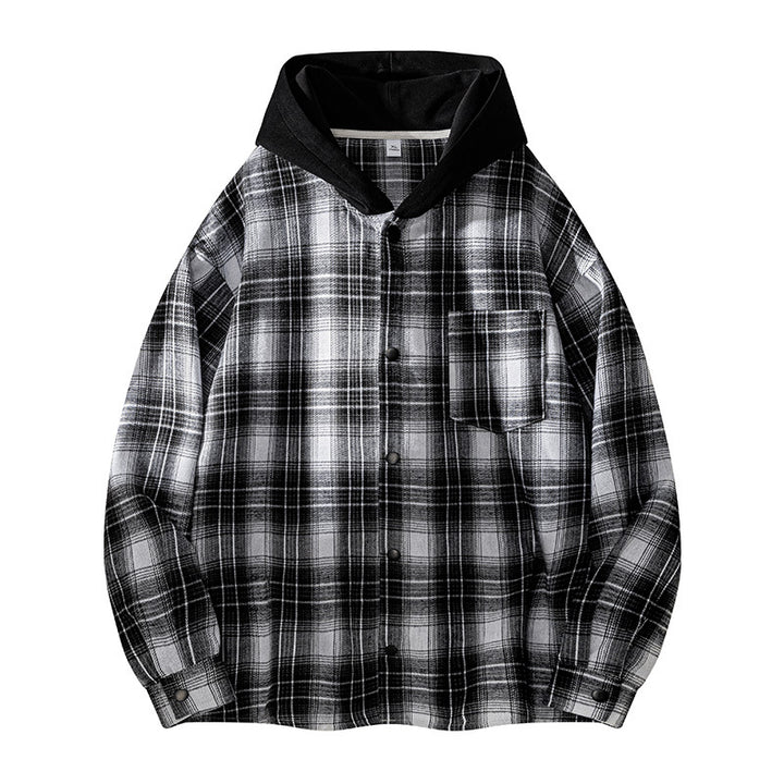 Men's casual shirt jacket with lined hood and check pattern Lisslune
