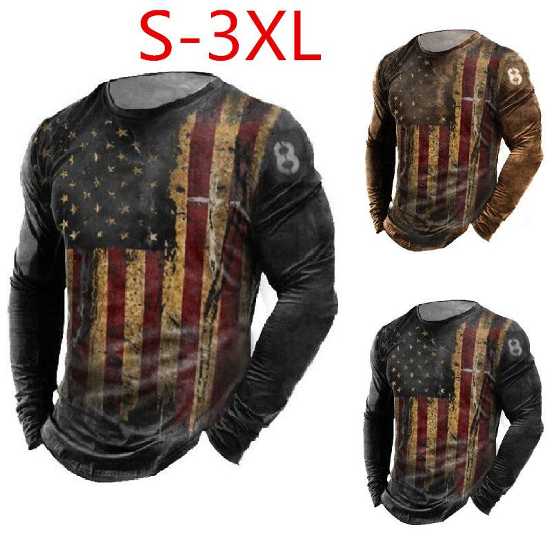 Men's Long Sleeve Shirt in Vintage Look with Flag Design Lisslune