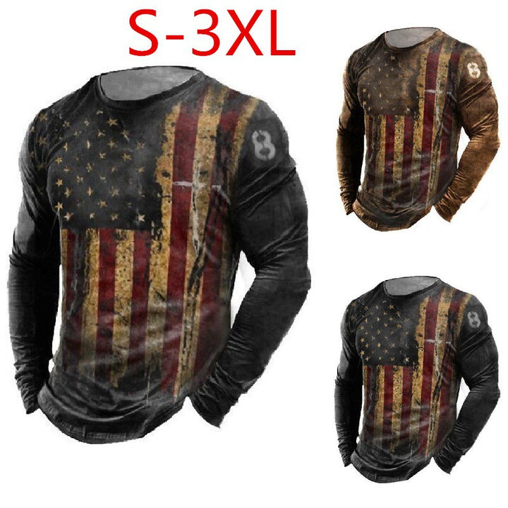 Men's Long Sleeve Shirt in Vintage Look with Flag Design Lisslune