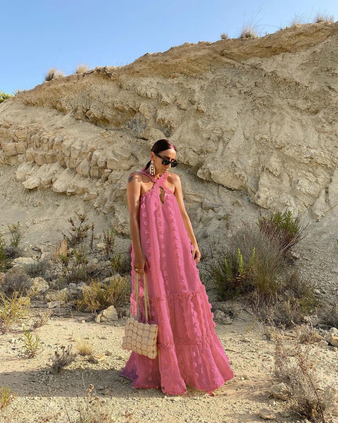 Women's maxi dress with playful ruffle details and floral pattern