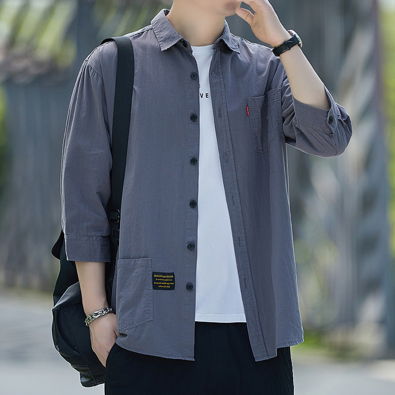 Men's Casual Overshirt with Patch Pocket and Half Sleeves Lisslune