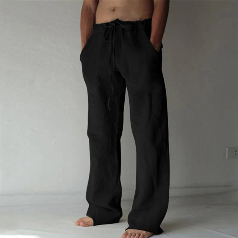 Men's casual linen pants with elastic waistband and practical side pockets Lisslune