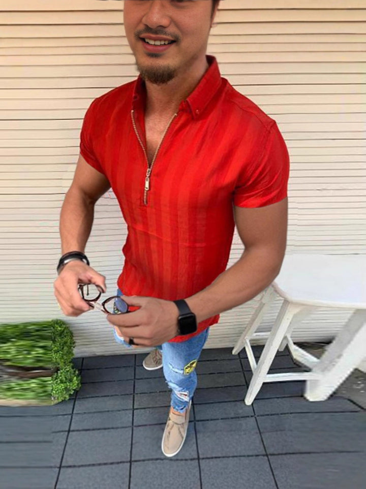 Men's short-sleeve shirt with modern stripes and elegant zip opening Lisslune