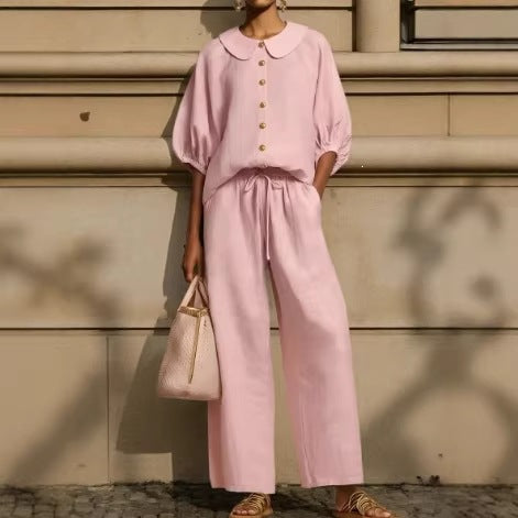 Women's Airy Two-Piece with Modern Collar and Button Details Lisslune