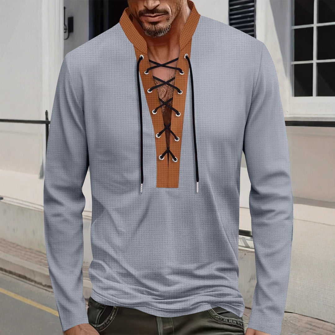Men's Long Sleeve T-Shirt with Innovative Lacing and Melange Look Lisslune