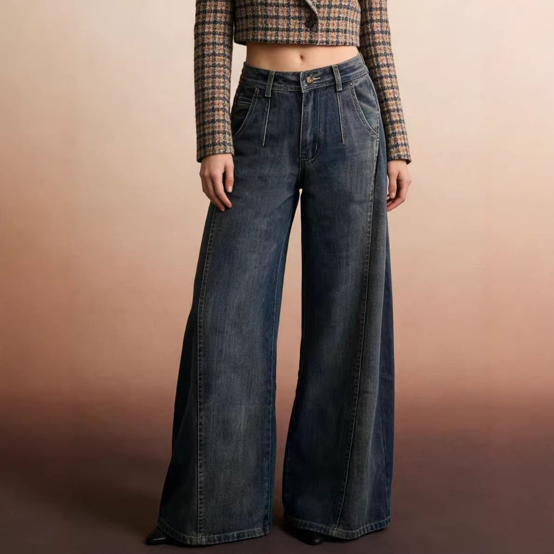 Damen weite Denim-Jeans mit hohem Bund und klassischem Schnitt Lisslune