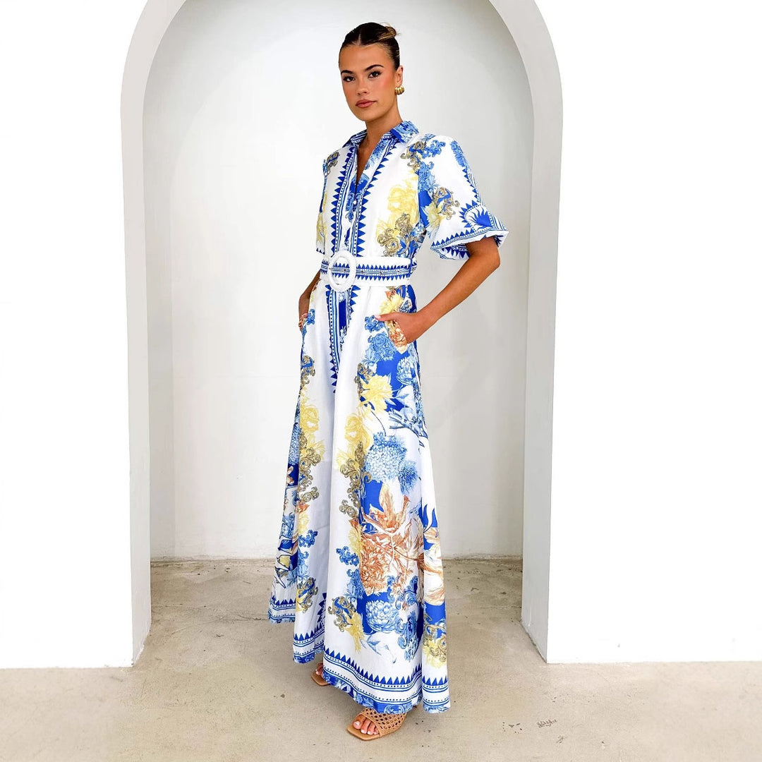 Ladies Elegant Maxi Dress with Floral Design and Slit Hem Lisslune