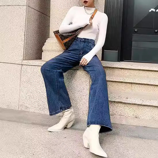 Damen weite Hochtaillen-Jeans mit komfortablem Sitz und lässigem Stil Lisslune