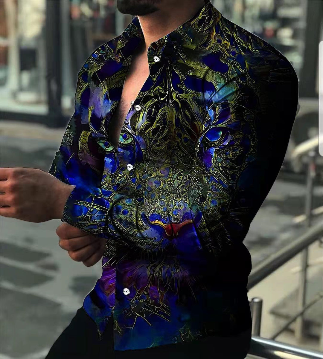 Men's long-sleeve shirt with extravagant motifs and fashionable fit Lisslune