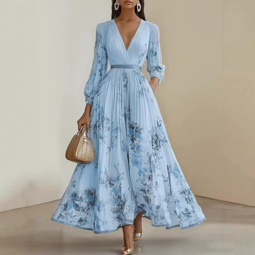 Women's Gorgeous Maxi Dress with Deep V-Neck and Floral Design Lisslune