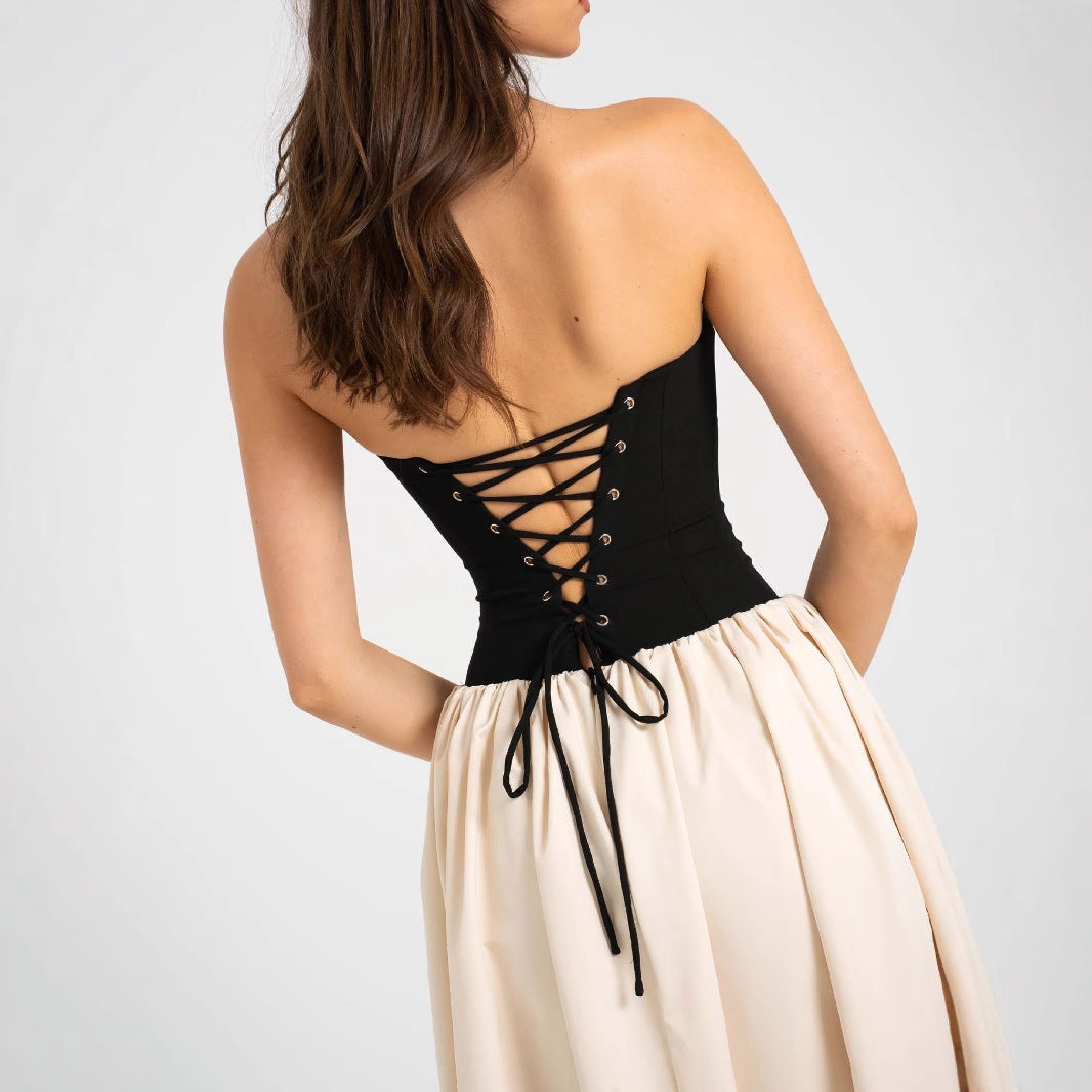 Women Long Evening Gown with Bustier Top and Flared Skirt Lisslune
