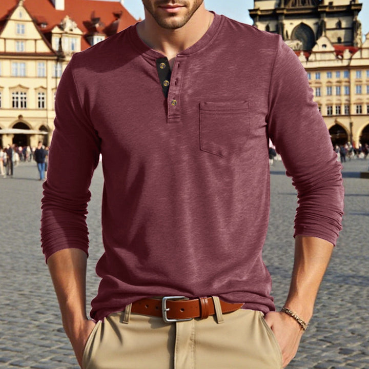 Men's Long Sleeve Shirt with Button Placket and Practical Chest Pocket Lisslune