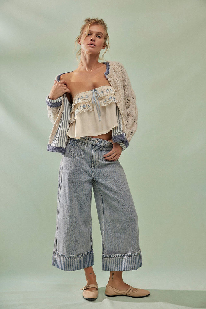 Women Elegant wide cut jeans with sewn-on stripes Lisslune