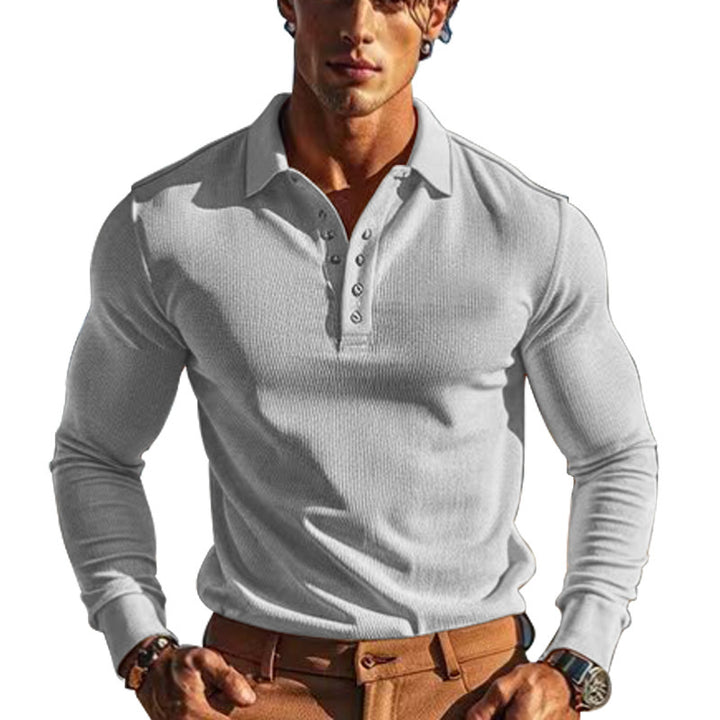 Men's elegant long sleeve polo with button placket and textured design Lisslune