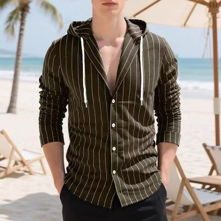 Men's casual knitted shirt with hood and striped pattern Lisslune