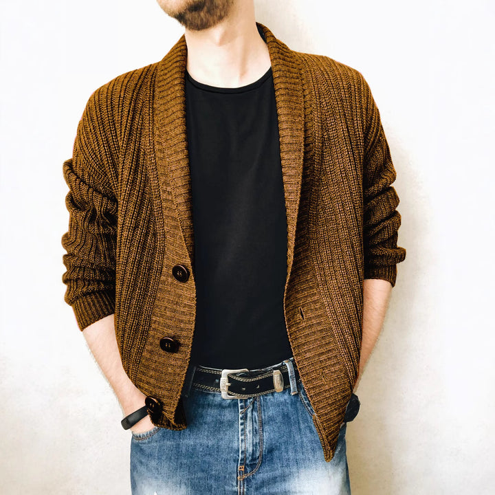 Men's cardigan with large collar and decorative buttons Lisslune