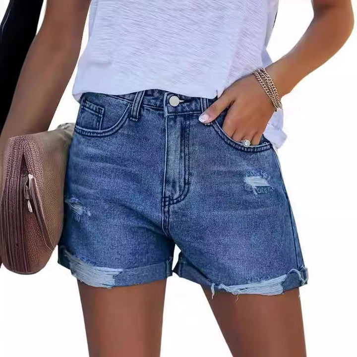 Damen Sommerliche Destroyed Jeansshorts mit umgeschlagenem Saum Lisslune