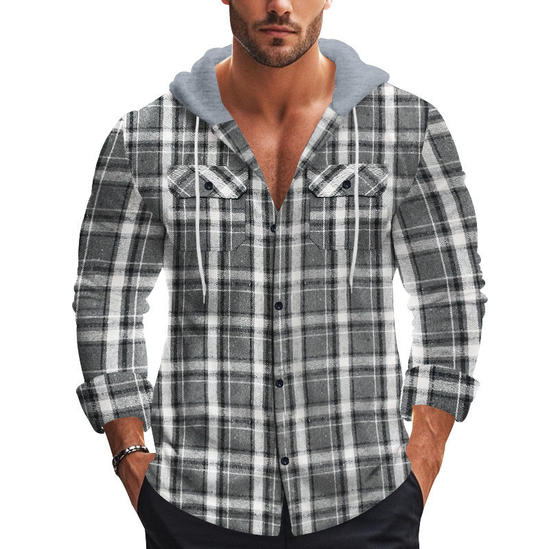 Men's shirt with hood in casual check pattern Lisslune