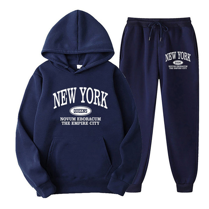 Women's Sporty Hooded Set with Large New York Print Lisslune