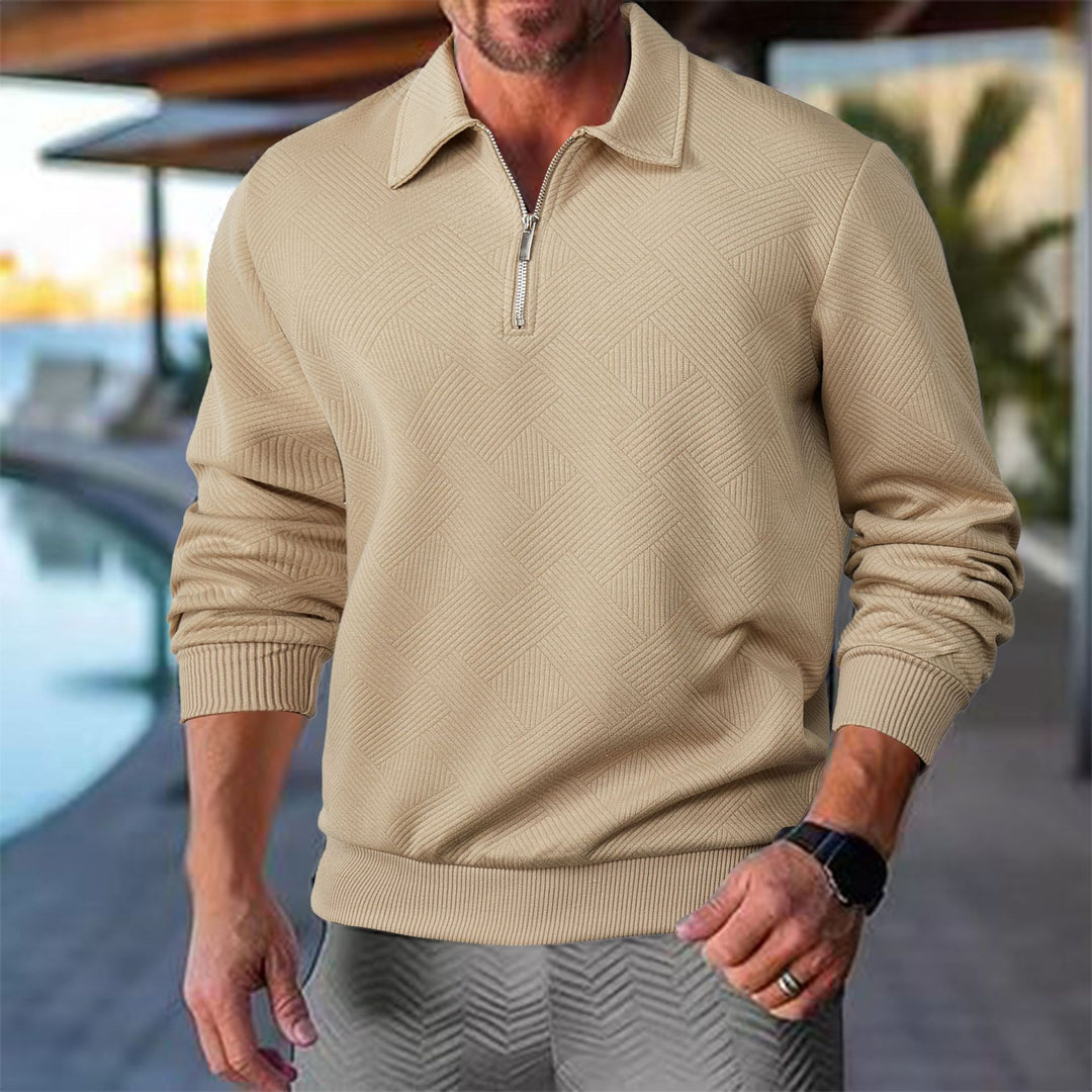 Men's elegant stand collar sweater with zipper and textured design Lisslune