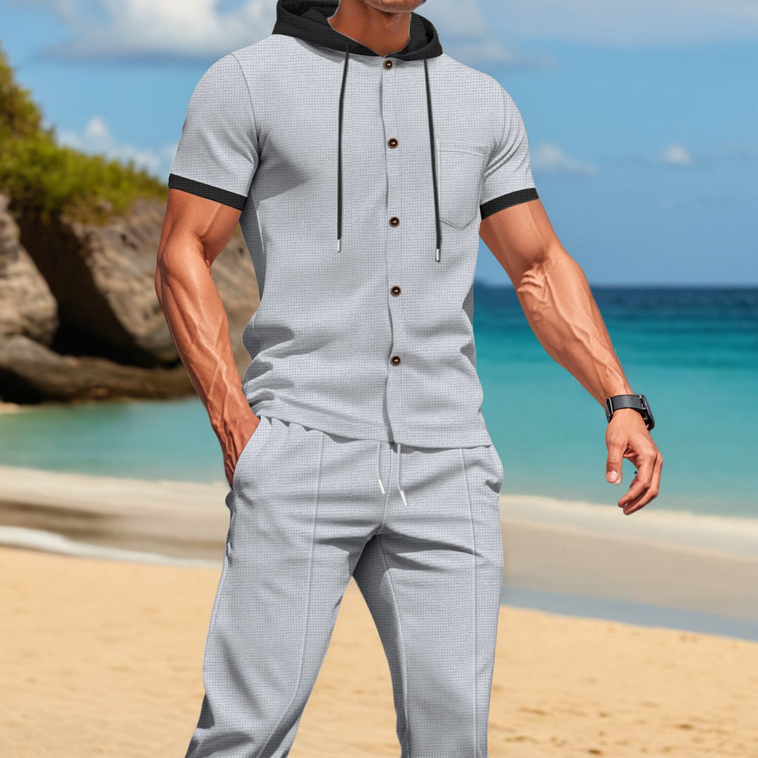 Men's Casual Shirt and Pants Set with Innovative Hooded Design Lisslune