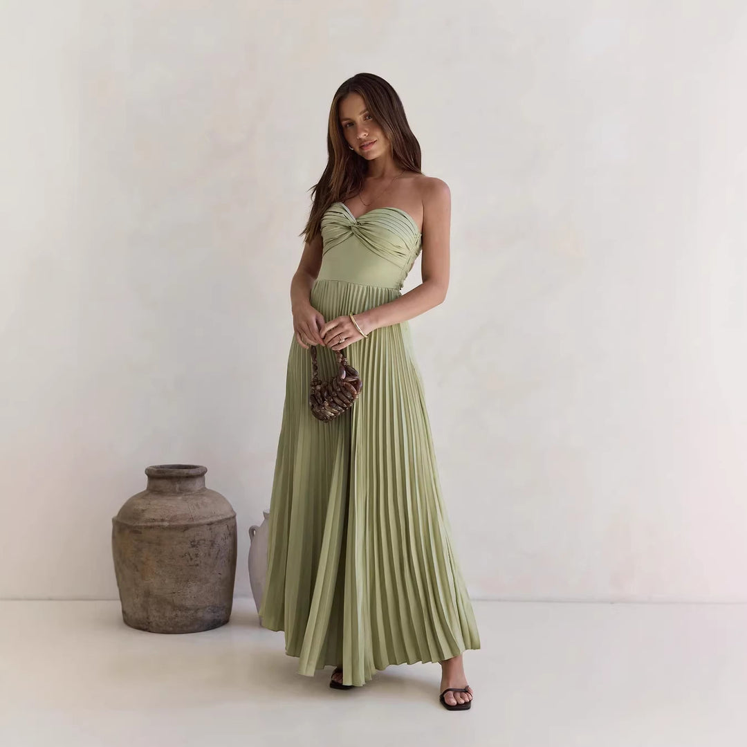 Women's Long-Sleeved Pleated Dress with Elegant Top and Flowing Skirt Lune London