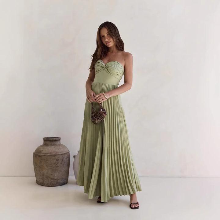 Women's Long-Sleeved Pleated Dress with Elegant Top and Flowing Skirt Lune London