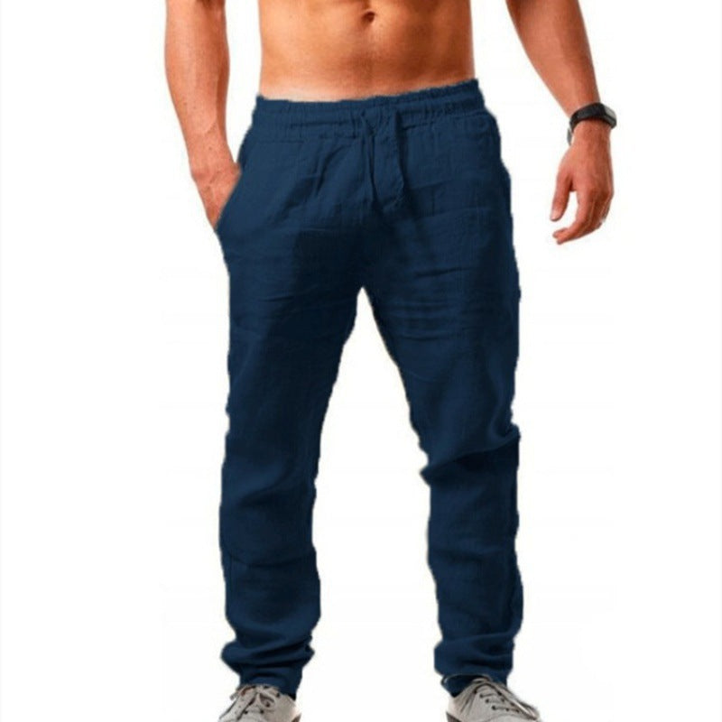 Men's Airy Linen Pants with Elastic Waistband and Side Pockets Lisslune