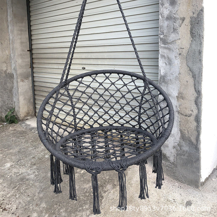 Rynx | small bedroom ideas INS Nordic Style Net Red hanging baskets Outdoor cotton rope hanging chair balcony cradle chair Indoor B &amp; B tassel swing