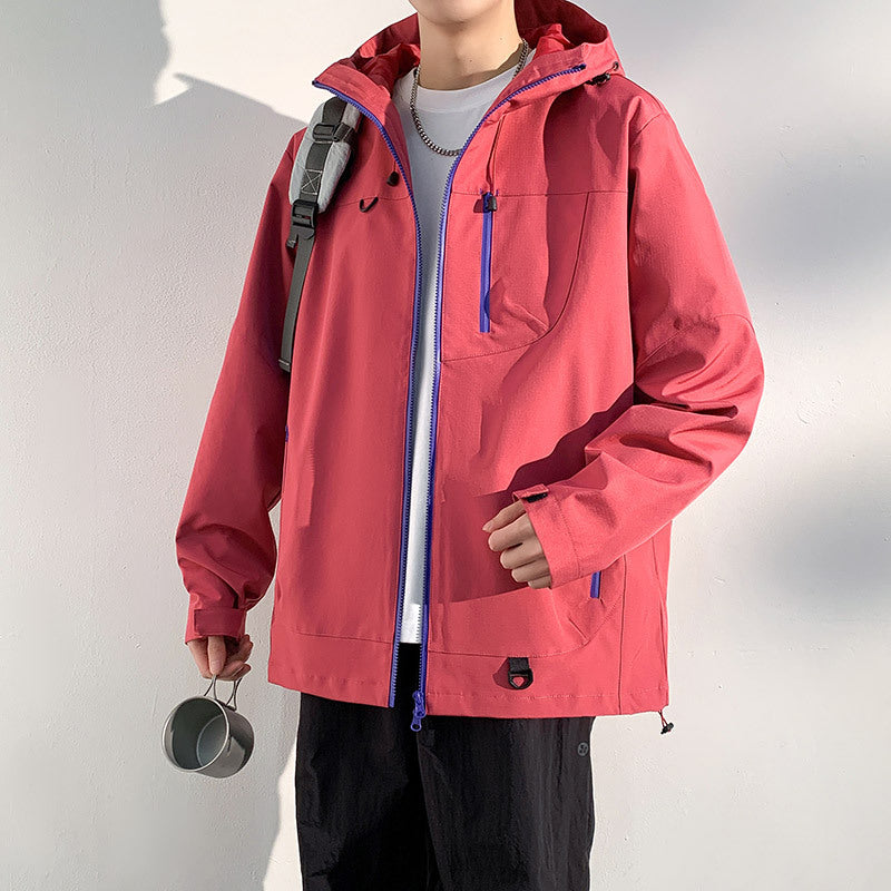 Men's Waterproof Outdoor Jacket with Adjustable Hood and Numerous Zippered Pockets Lisslune