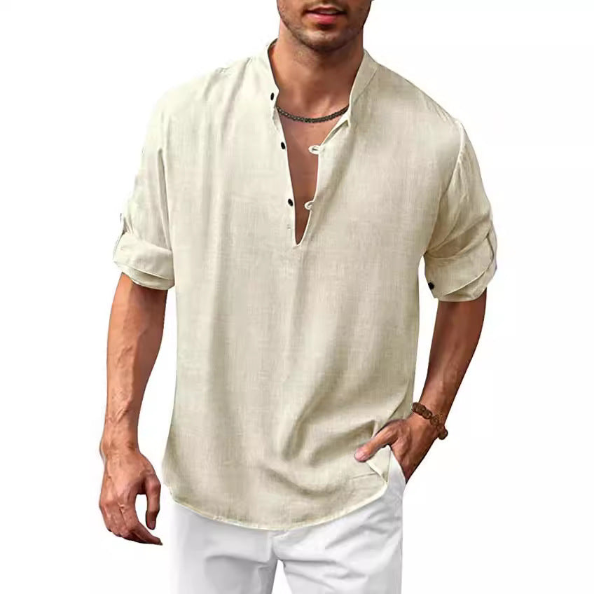 Men's casual shirt with modern stand-up collar and button placket Lisslune
