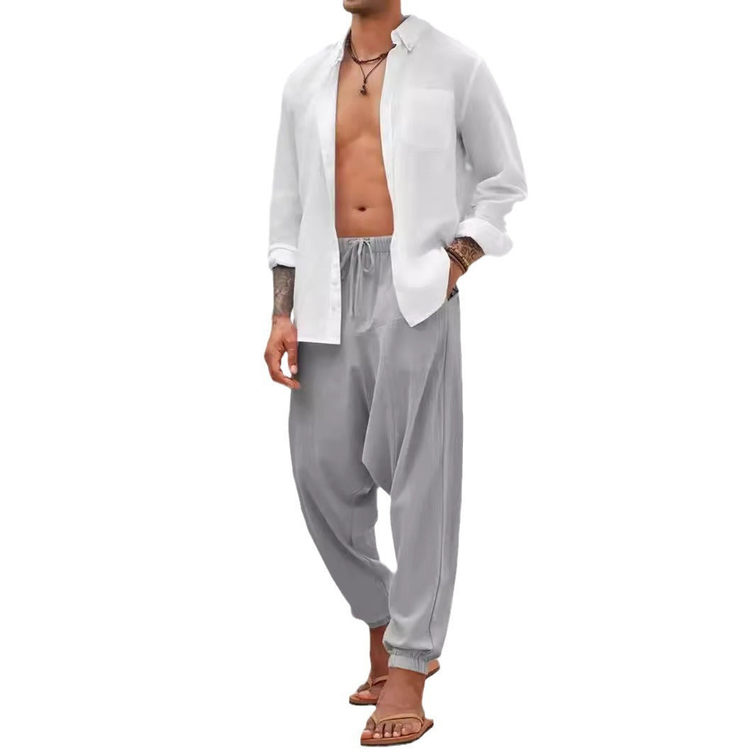 Men's Casual Harem Pants with Elastic Waist and Deep Pockets Lisslune