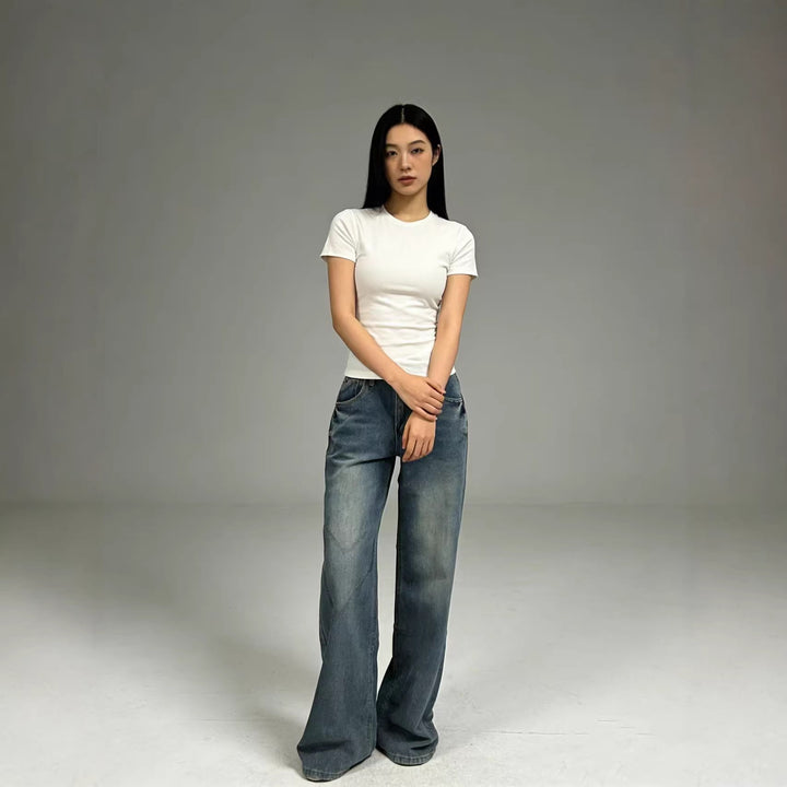 Damen weite High-Waist Jeans mit lässigem Schnitt und individuellen Waschungen Lisslune