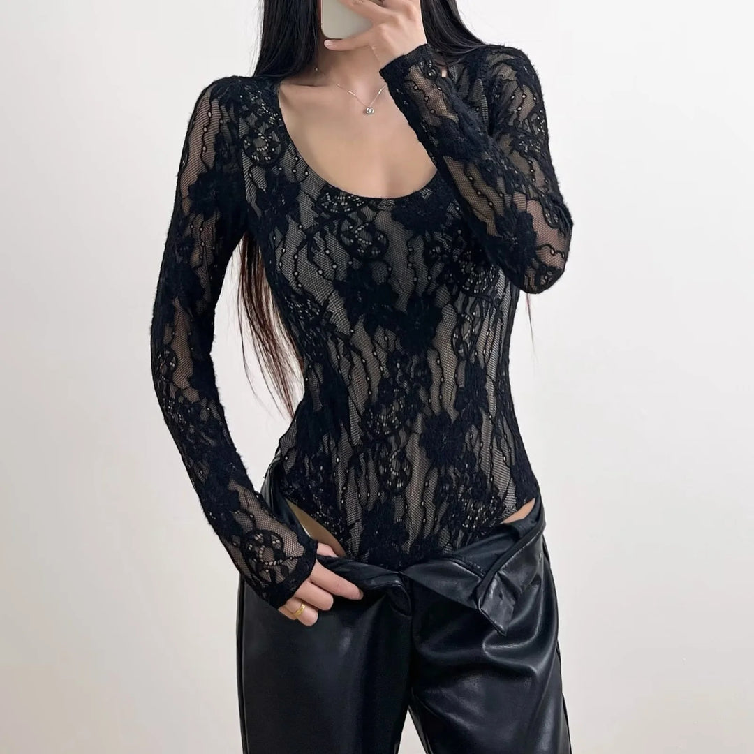Women's crochet bodysuit with transparent lace pattern Lisslune