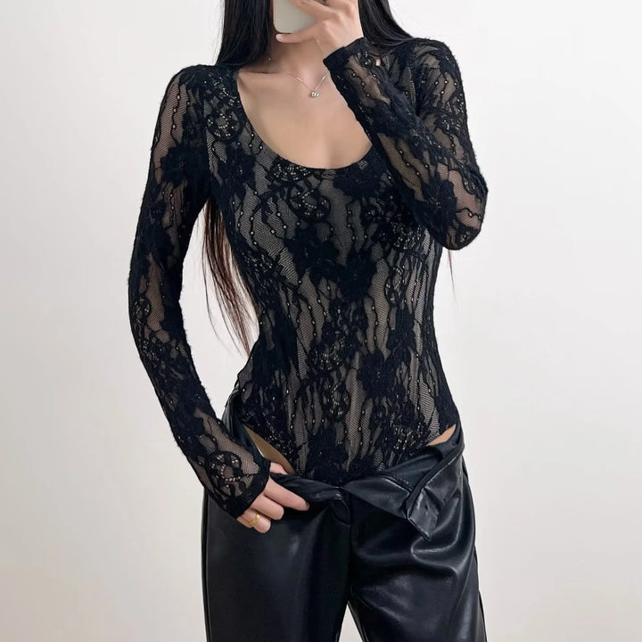 Women's crochet bodysuit with transparent lace pattern Lisslune
