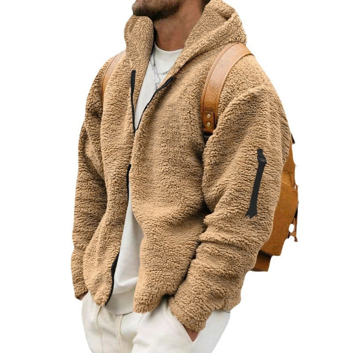 Men's Cozy Fleece Jacket with Hood and Practical Zipper Pockets Lisslune